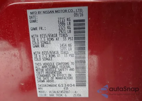 2017 Nissan Pathfinder S z USA, uszkodzony, nr VIN 5N1DR2MNXHC613404